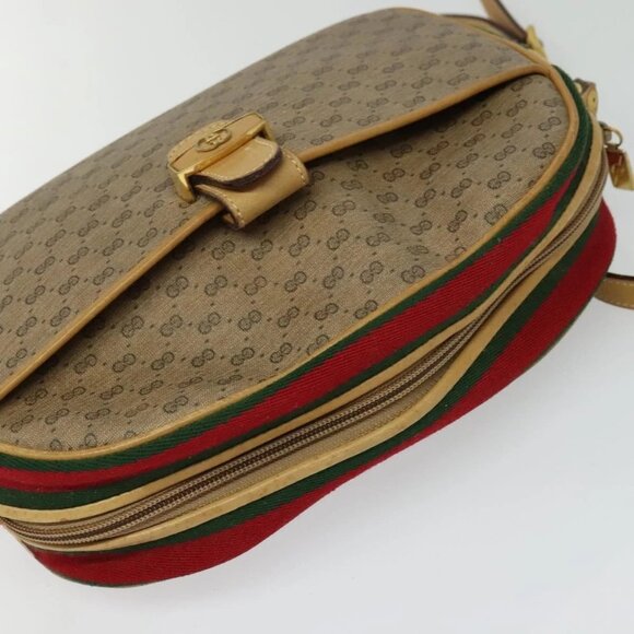 GUCCI Micro GG Supreme Web Sherry Line Bag PVC Beige Gold Auth gh497 - Picture 6 of 16